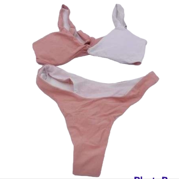 NWT Shein Pink  White Colorblock Twist Front Bikini sz S - Picture 3 of 3